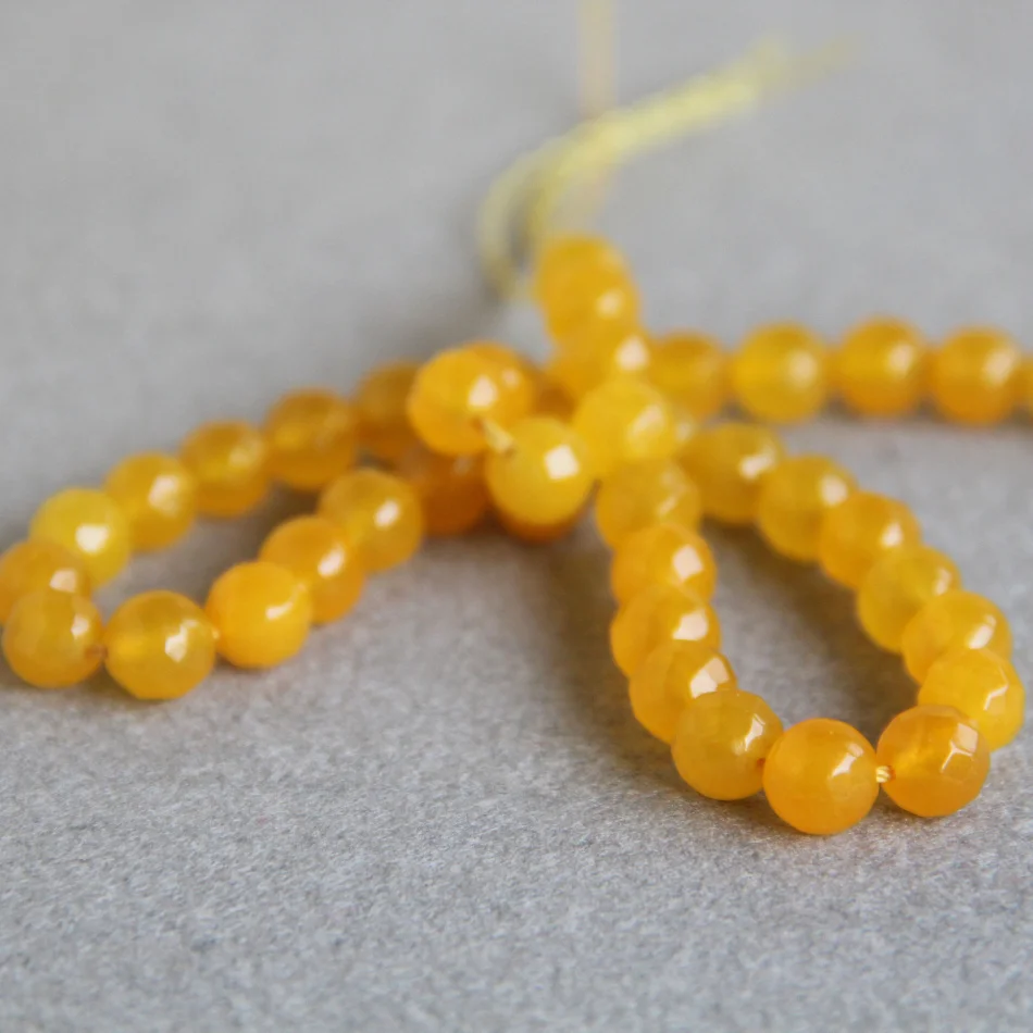 8mm Faceted Fashion Yellow chalcedony beads Round stones DIY Beads 15