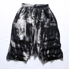 Для мужчин новые летние модные по колено хип хмель Повседневное хлопковые шорты метросексуал мужские черные галстук окрашенные Свободные шаровары шорты K1012-2