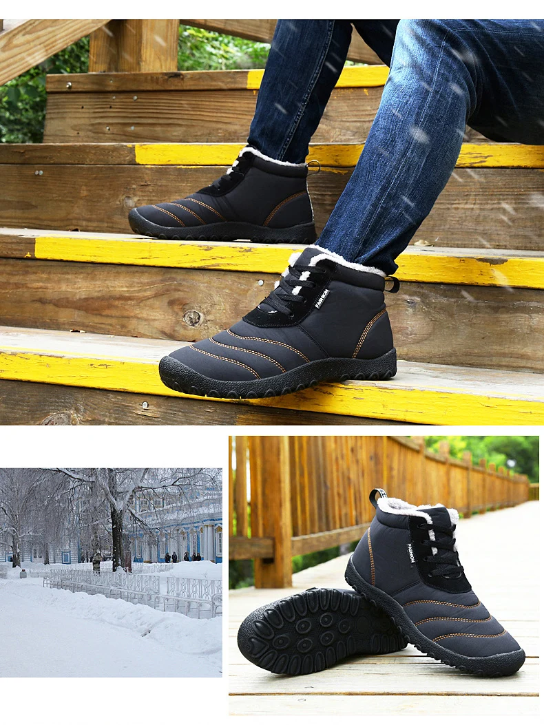 COSIDRAM/Теплые Зимние ботильоны; плюшевые хлопковые мужские ботинки; меховая Мужская обувь с высоким берцем; модные мужские ботинки размера плюс 45, 46, RMC-191