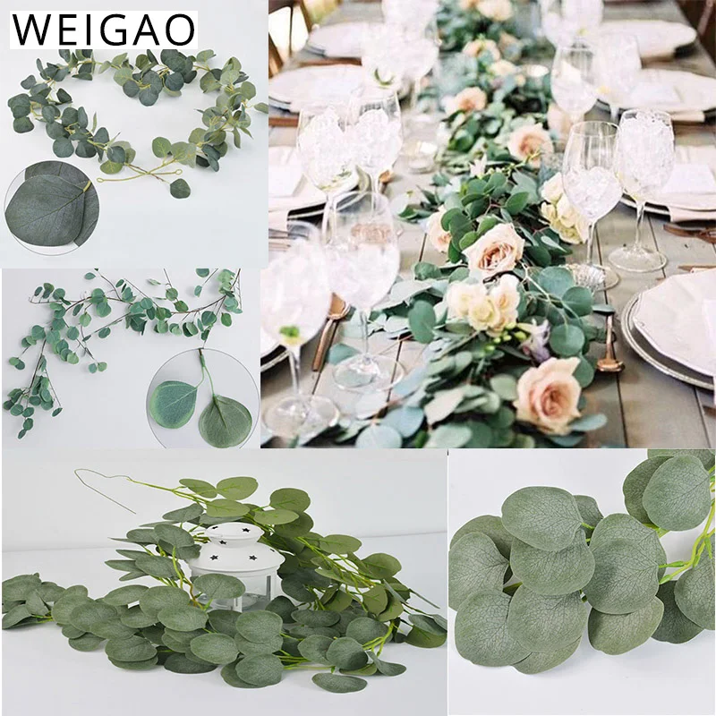 WEIGAO Artificial Green Plants Vine Fake Green Leaves for Wedding Table