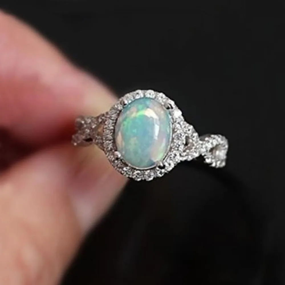 FAMSHIN Bohemian Vintage Silver Color Opal Stone Rings Women Fashion Ring Wedding Engagement Rings Jewelry Dropshipping 2018 New
