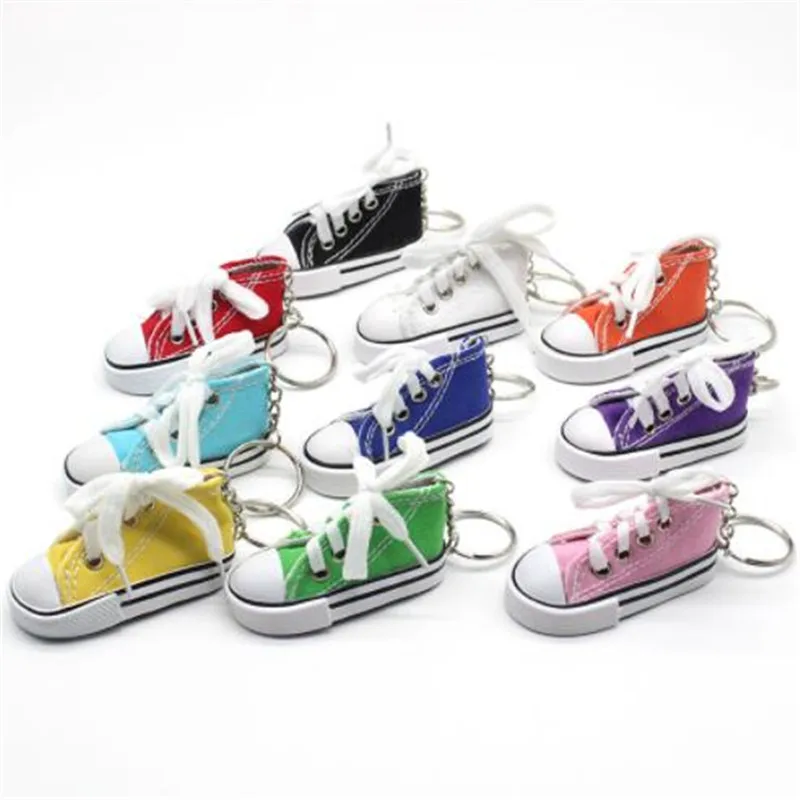 

WKOUD 1Pc Mini Canvas Shoes Sneaker Tennis Keychain Creative Key Ring Chain Simulation Sport Shoes Funny Keyring Pendant Gift