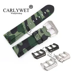 CARLYWET 24 мм Оптовая Camo светло-зеленый Водонепроницаемый силиконовой резины замена наручные часы Группа ремень для Luminor