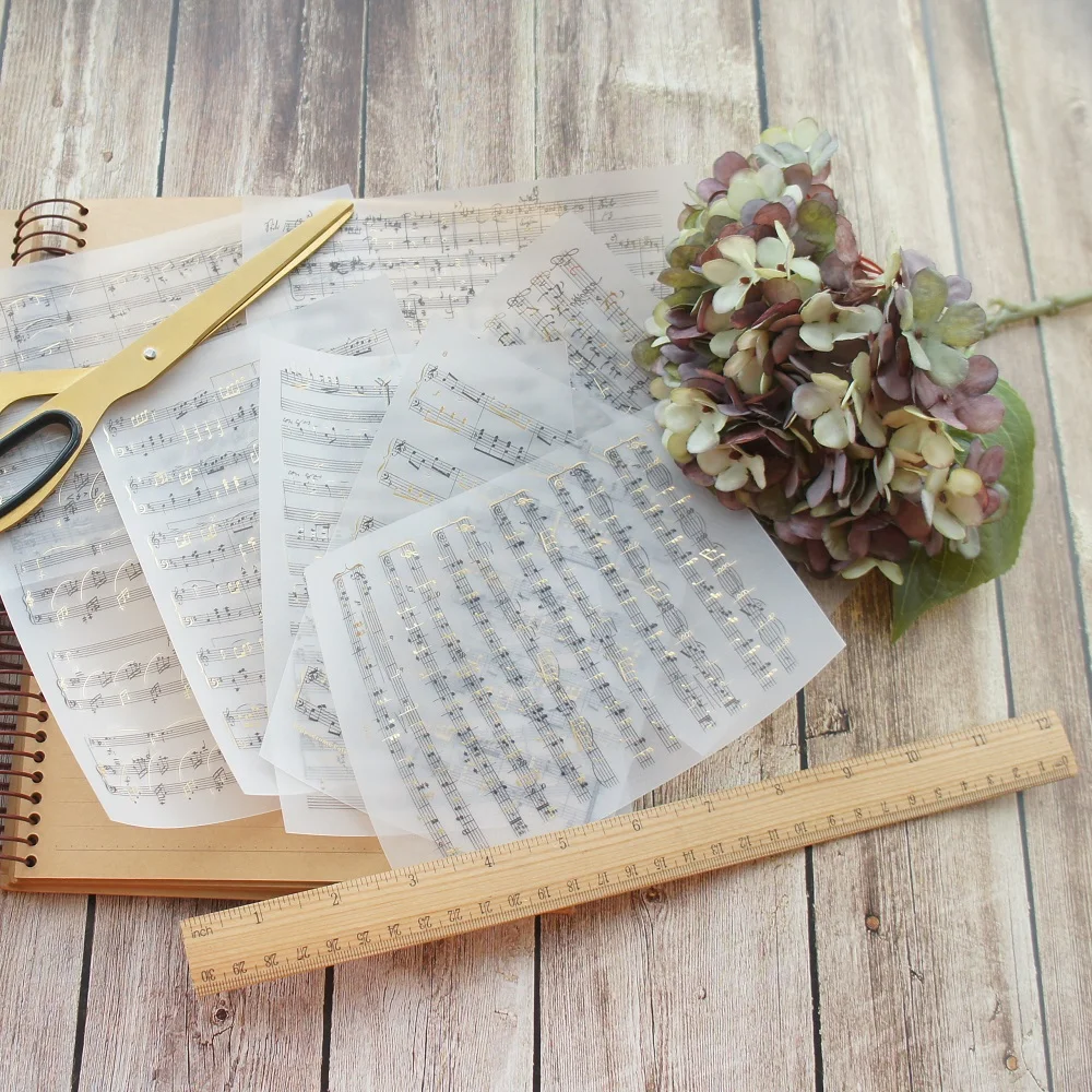 

8 Sheets/lot 12*17cm DIY Gold Symphony Music Pattern Paper Sticker Wrapping Creative Paper Craft Background Scrapbooking Use