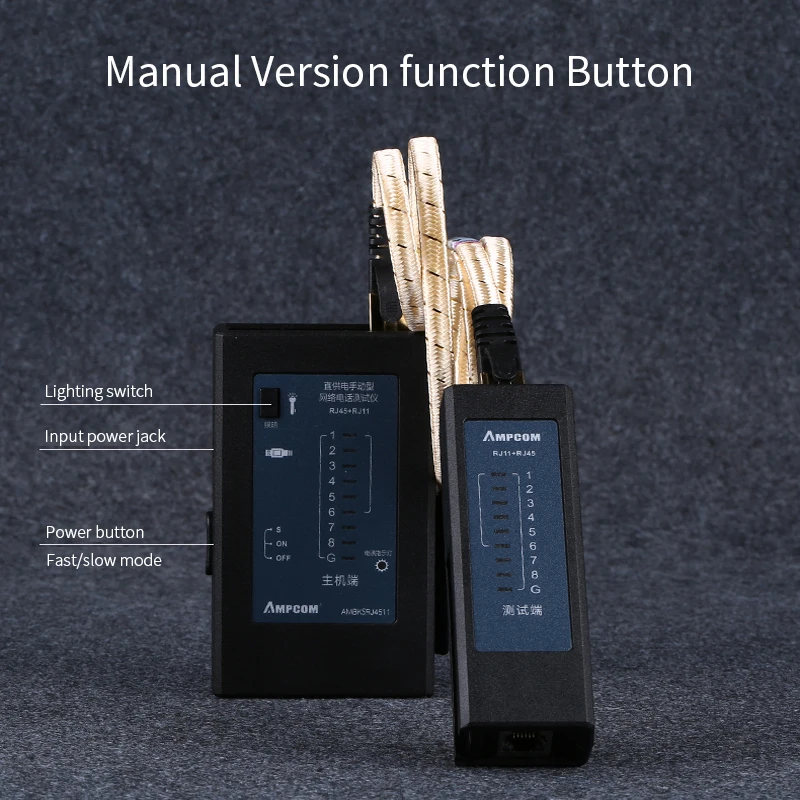 AMPCOM Manual Version Network Cable Tester Detector RJ45 RJ11 RJ12 Cat6 Cat5 Lan Ethernet Cable Wire Test Tool