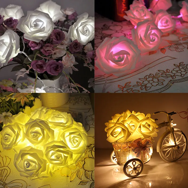 

Fashion 2M 20LED Bulb String Lights Rose Flower Fairy Led String For Wedding Garden Party Christmas Decoration MAL999