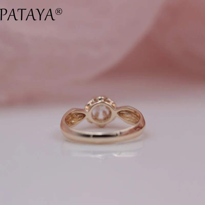 PATAYA, Новое поступление, специальное предложение, женские свадебные модные ювелирные изделия, женские белые круглые кольца с национальным цирконием, 585, розовое золото, 4 мм