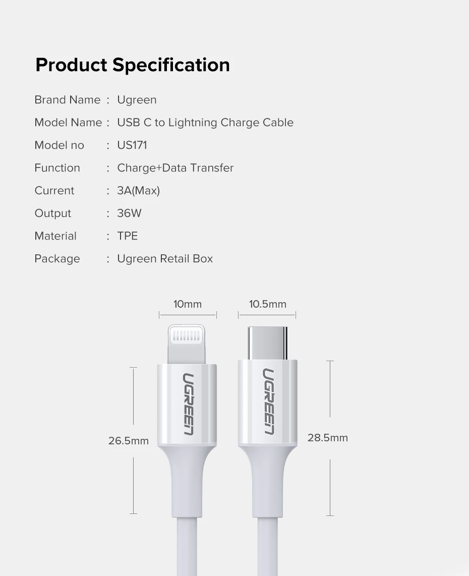 Ugreen MFI сертифицированный usb c к lightning зарядный кабель для iPhone xs max xr x 8 7 6s plus 5 ipad pro PD кабель быстрое зарядное устройство короткое