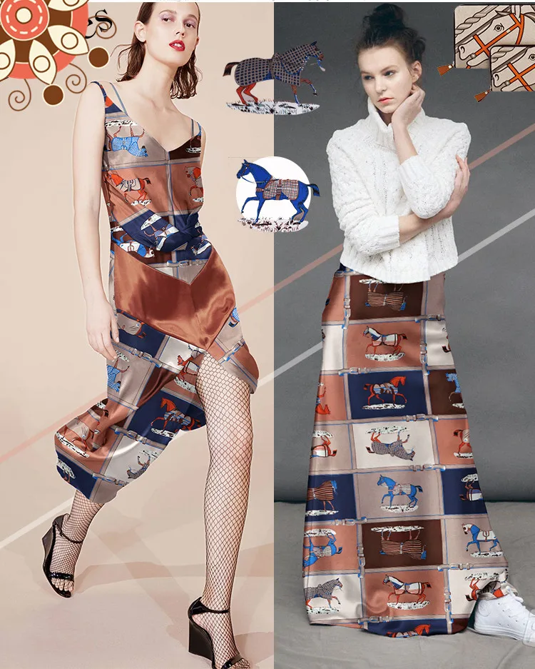 Седло рисунок Печать стрейч атласная шелковая ткань высокого класса cheongsam цифровая печать шелковая атласная ткань натуральный шелк ткань