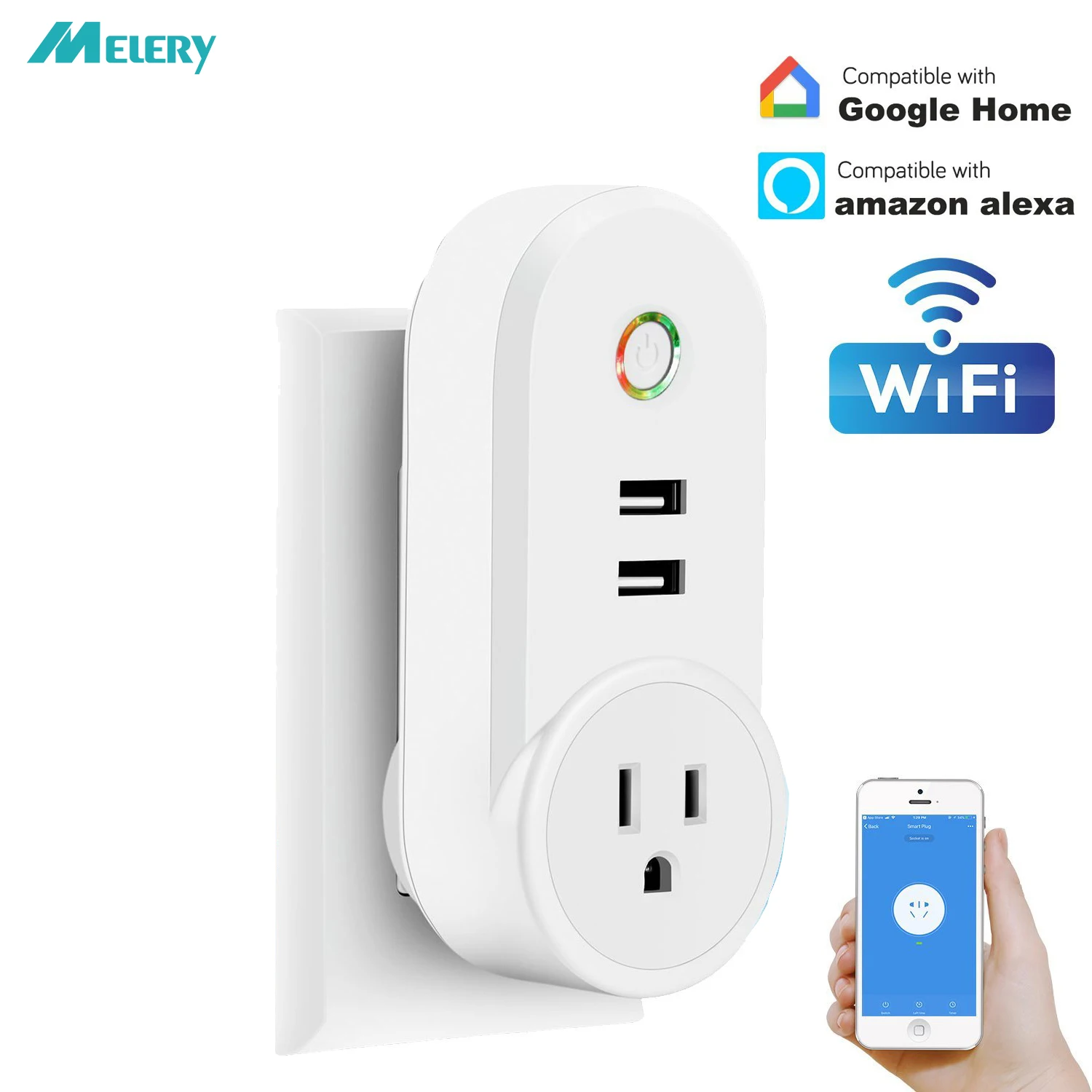 

Smart Wifi Power Plug Homekit Socket with USB Switch Wireless Outlet Voice Control Compatible with Amazon Alexa Echo Google Home