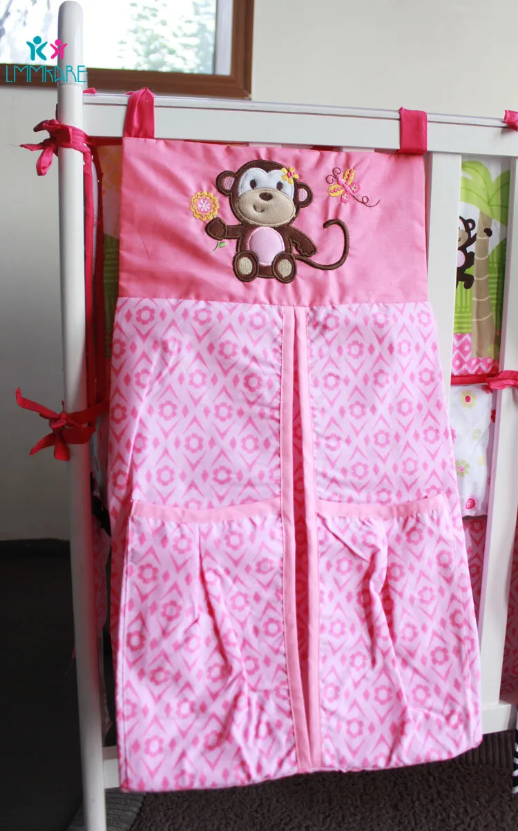 Розовые бамперы для детской кровати, хлопок, Мультяшные животные, детская простыня, Стёганое одеяло, юбка, мягкие дышащие комплекты постельного белья для маленьких девочек - Цвет: Storage bag