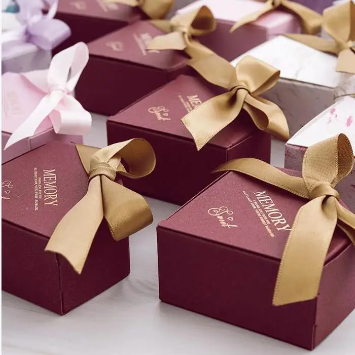 

50PCS/100PCS Diamonds Shape Candy Box wedding Gift Box chocolate boxes Baby Shower Favor Box with ribbon