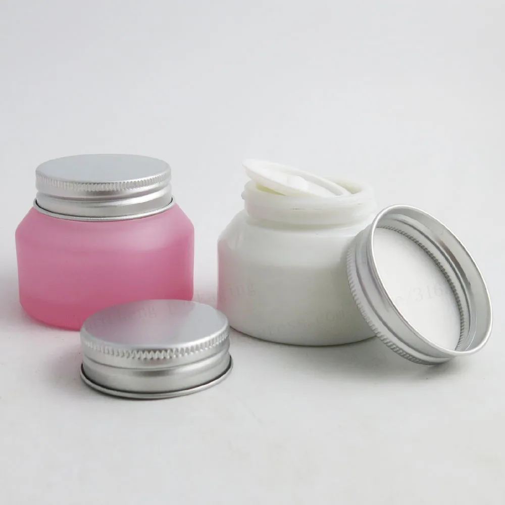 12 x 15G 30G 50G Pink White Make up Glass Jar With Silver Lids white Seal Container Cosmetic Packaging, 15G Glass Cream Pot