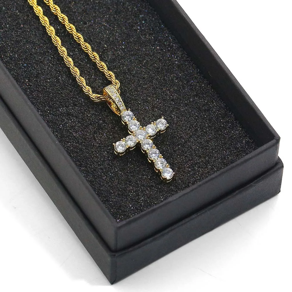 TOPGRILLZ Iced Zircon Ankh Cross Necklace Set Bling CZ Egypt Cross Necklace 20" 24" Hip Hop Jewelry