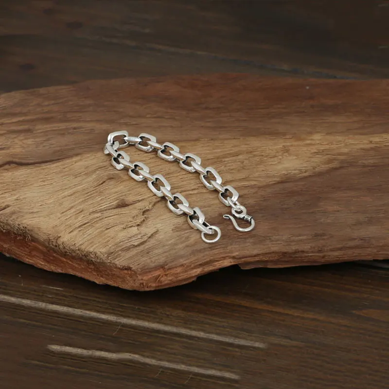 FNJ панк звеньевая цепочка браслет 925 серебро ширина 8 мм 20 см чистый S925 тайский серебряный браслет для мужчин ювелирные изделия