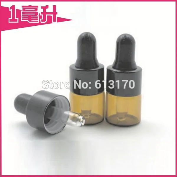 

Free Shipping 100/lot 1ML Amber Glass Bottles 1CC Empty Essential Oil Bottle Brown Mini Small Sample Vials with Black Rubber