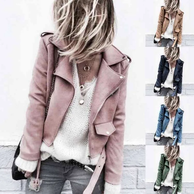 Mode Blue1 Veste Courte Casual 2018 blue2 Faux kaki En Cuir vert Hiver Daim Moto Laamei Automne De Manches rose Femmes Manteau Longues Vestes UqUzvnf8
