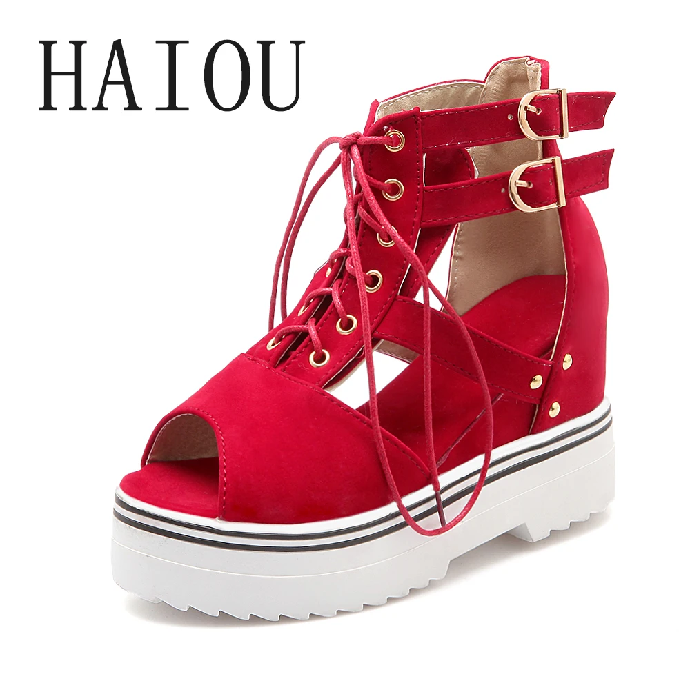 2017 Buckle Strap Ladies Sandals Pu Leather Shoes Woman Breathable Platform Sandals Lace up Zapatos De