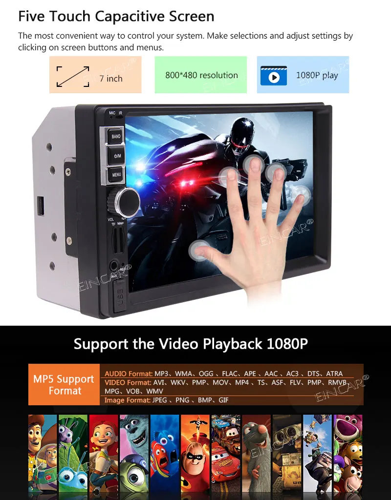 Car Radio Receiver Support Bluetooth/FM Radio/TF/USB/AUX Input EinCar 7 inch Double 2Din Touchscreen in dash Car Stereo GPS Navi