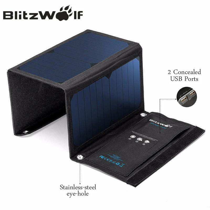 BlitzWolf Portable New Solar Power Bank 20W 3A Foldable Portable Powerbank Cell USB Solar Panel Charger