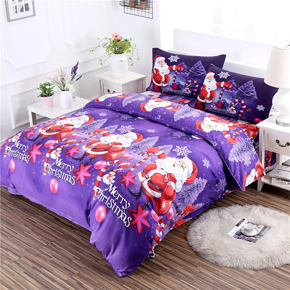 Merry Christmas Bedding Set Festival Gift Cartoon Duvet Cover Set Santa