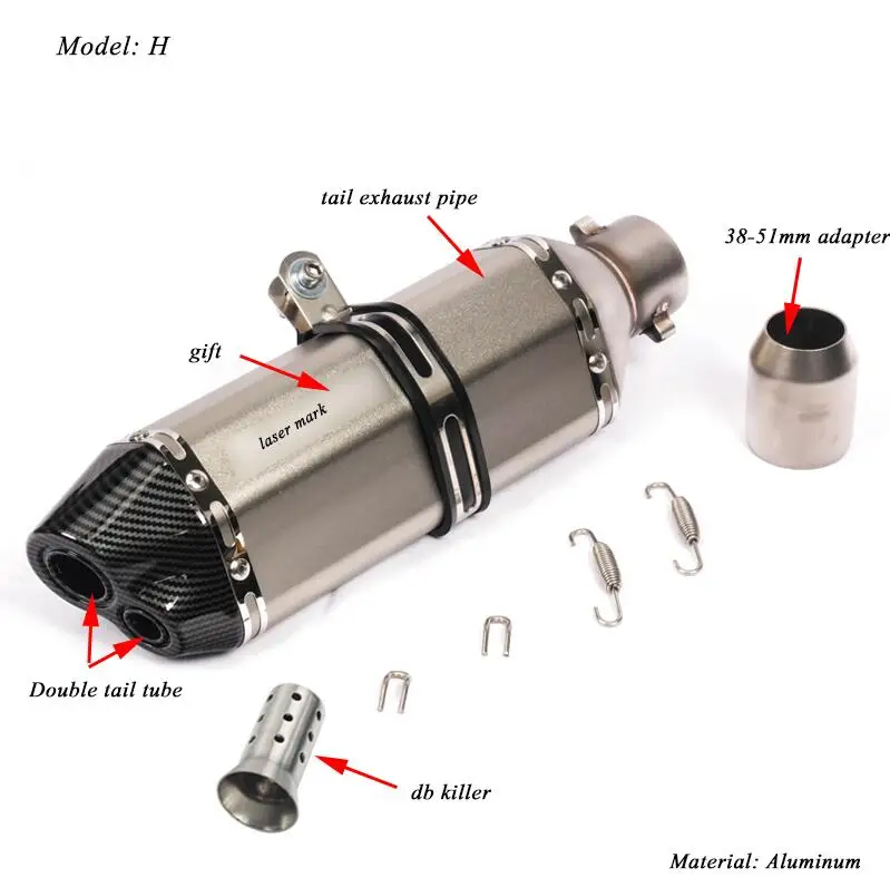 370 мм мотоциклетная алюминиевая Хвостовая система глушителя Модифицированная 38-51 мм мото-короткая выхлопная труба глушителя с DB Killer - Цвет: H