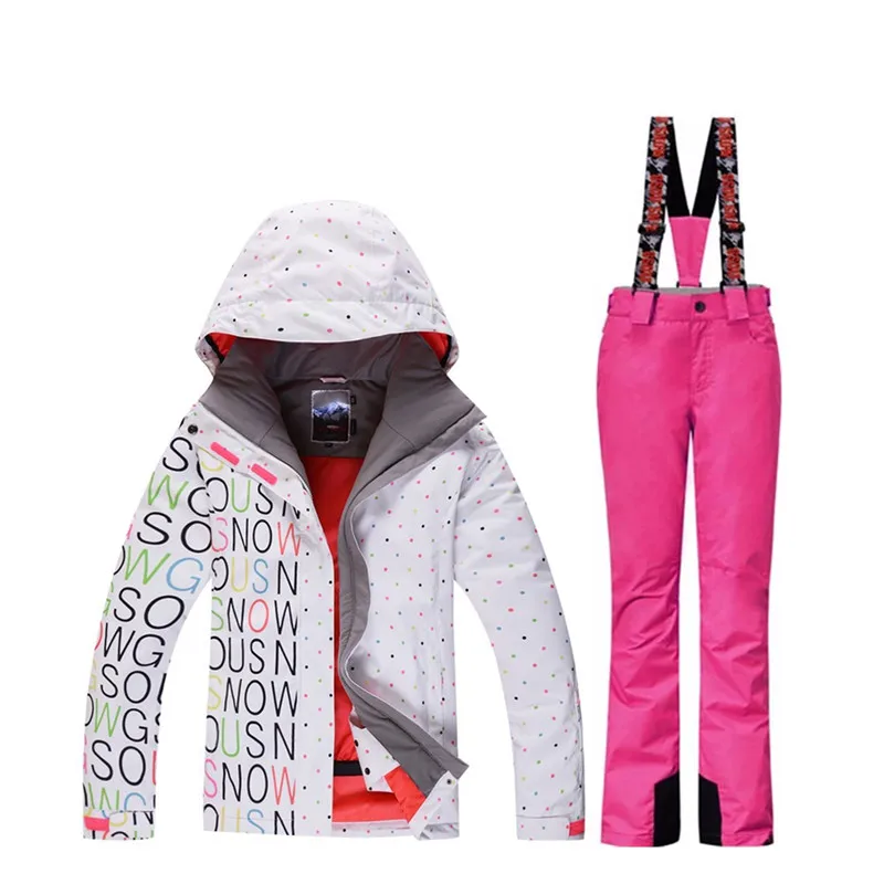 

2019 high quality ladies ski suit suit snowboard suit 10K waterproof windproof winter snow suit set + bib warm ski pants