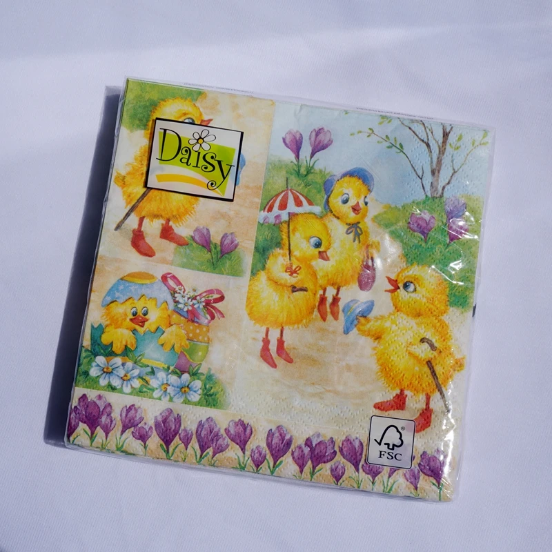 

Decoupage supplies animal yellow chickens paper napkins for child kids party tissue serviettes