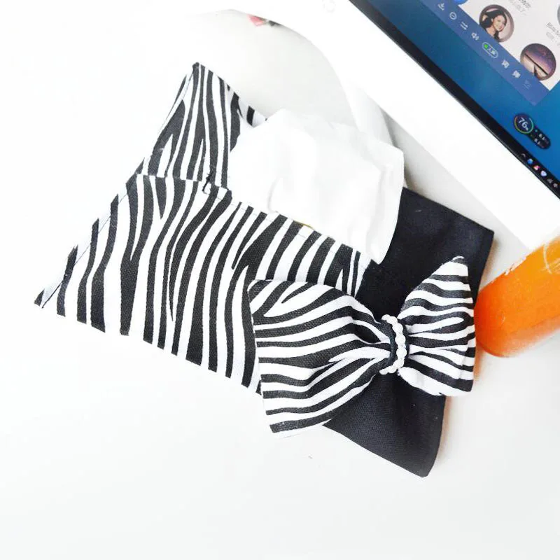 

Car Decoration Tissue Box Book Box Zebra Pattern Bow Pearls Universal