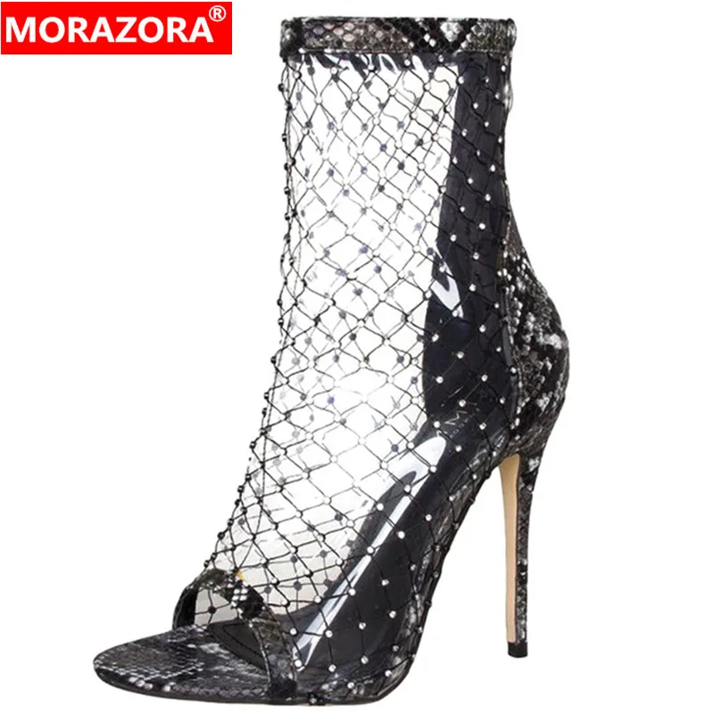 

MORAZORA 2019 plus size 43 women ankle boots open toe summer boots hollow out Transparent gladiator sandals women prom shoes