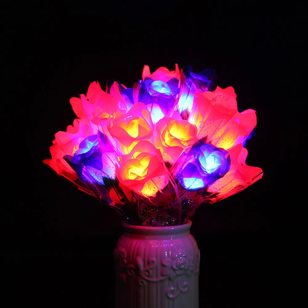 1pc Magical LED Flashing Simulation Romantic Rose Flower Night Light Toy Gifts 