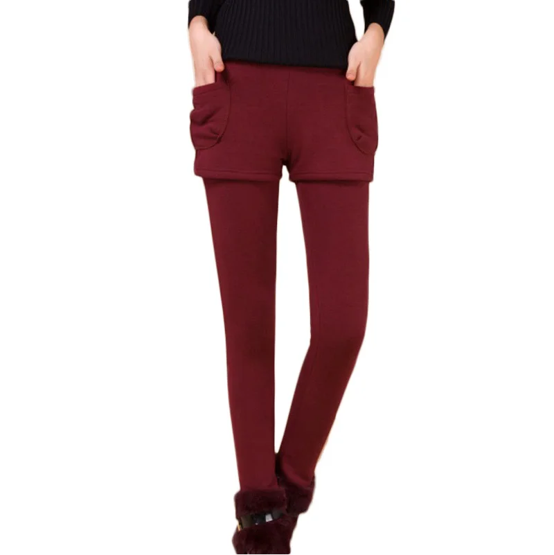 

Winter Warm Solid Leggings Women's Winter Pants Fake Two Pieces Legging