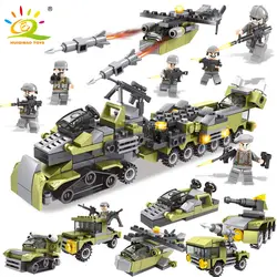 HUIQIBAO игрушки 296 Шт Военный автомобили, вертолет строительные блоки солдаты Совместимость армии игрушечное оружие для детей