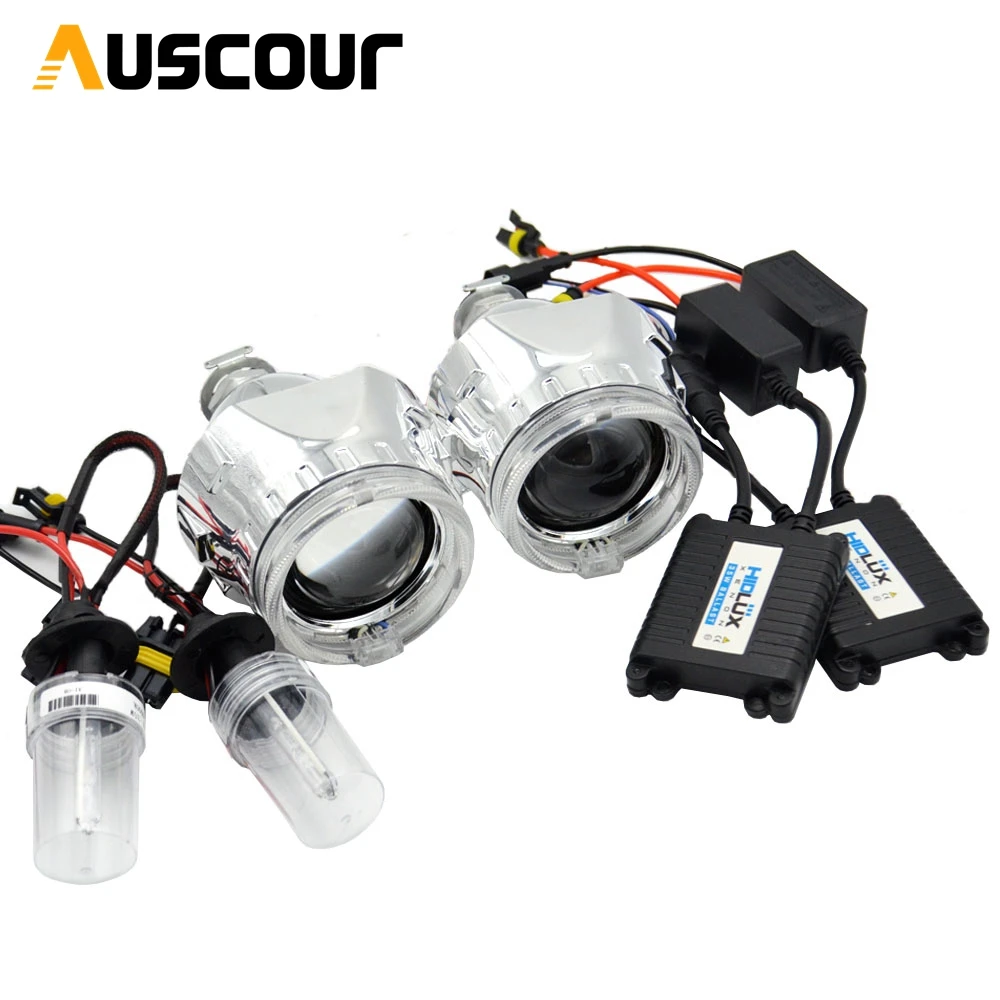 

2.5 inch bixenon HID Projector lens with DRL day running angel eyes shrouds xenon kit bulb ballast H1 H4 H7 car model headlamp