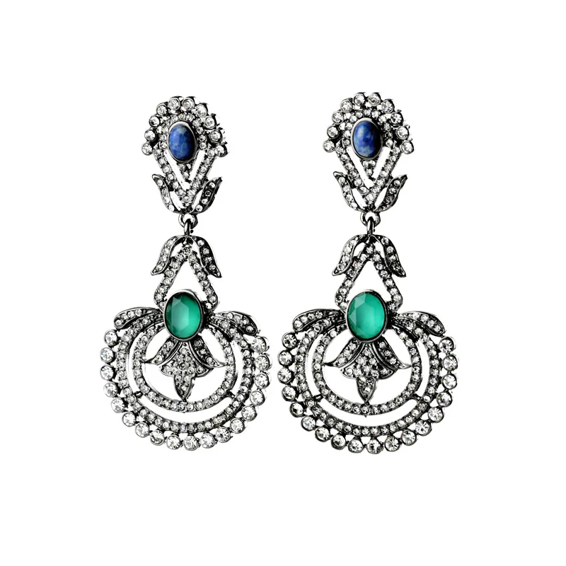 Green Earring Costume Party Natural Stone Accessory Diamante Pendant