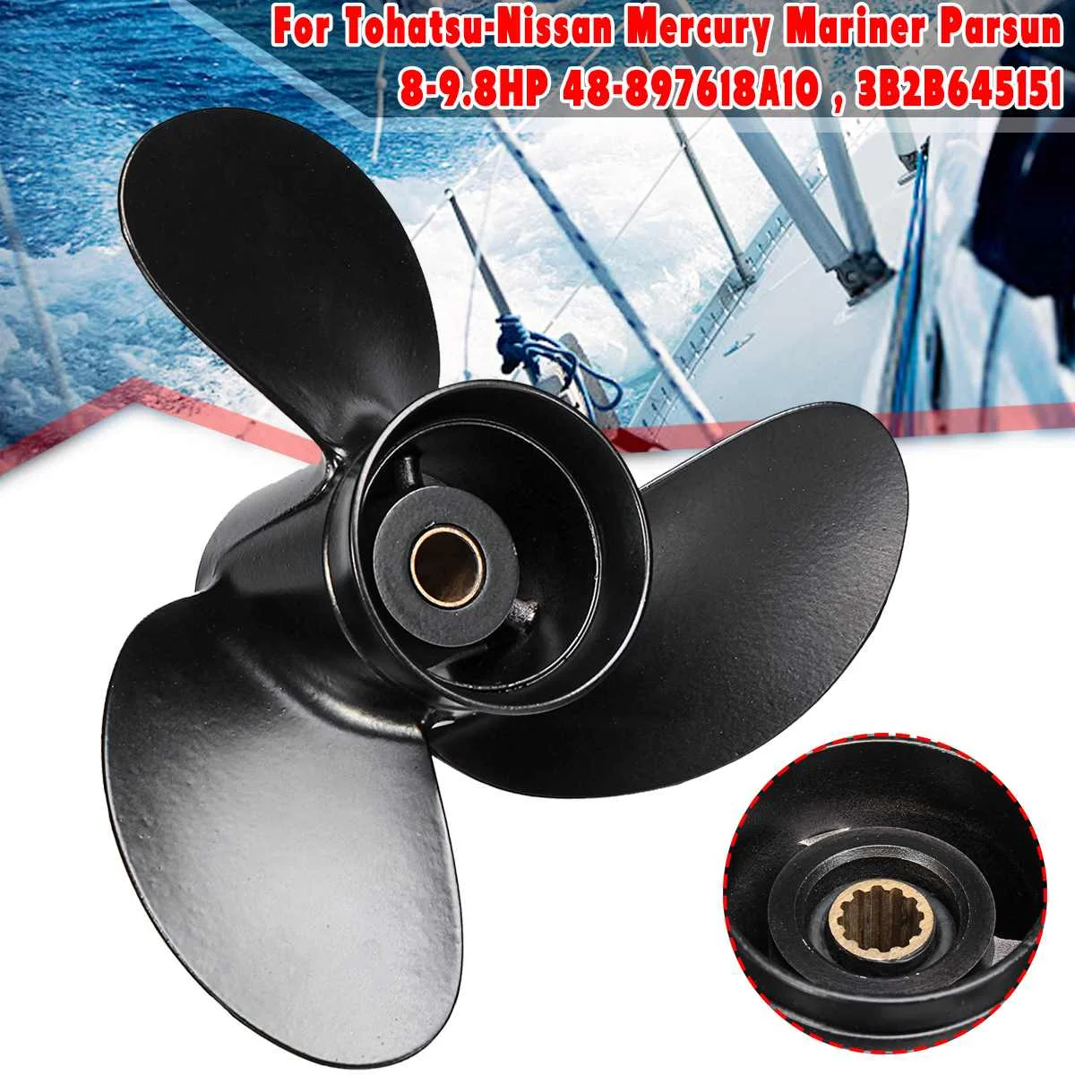 

Auzan 8.5 x 8.5 Outboard Propeller For Mercury Tohatsu 8-9.8HP 48-897618A10 3B2B645151 Aluminum Alloy 3 Blades 12 Spline Tooth