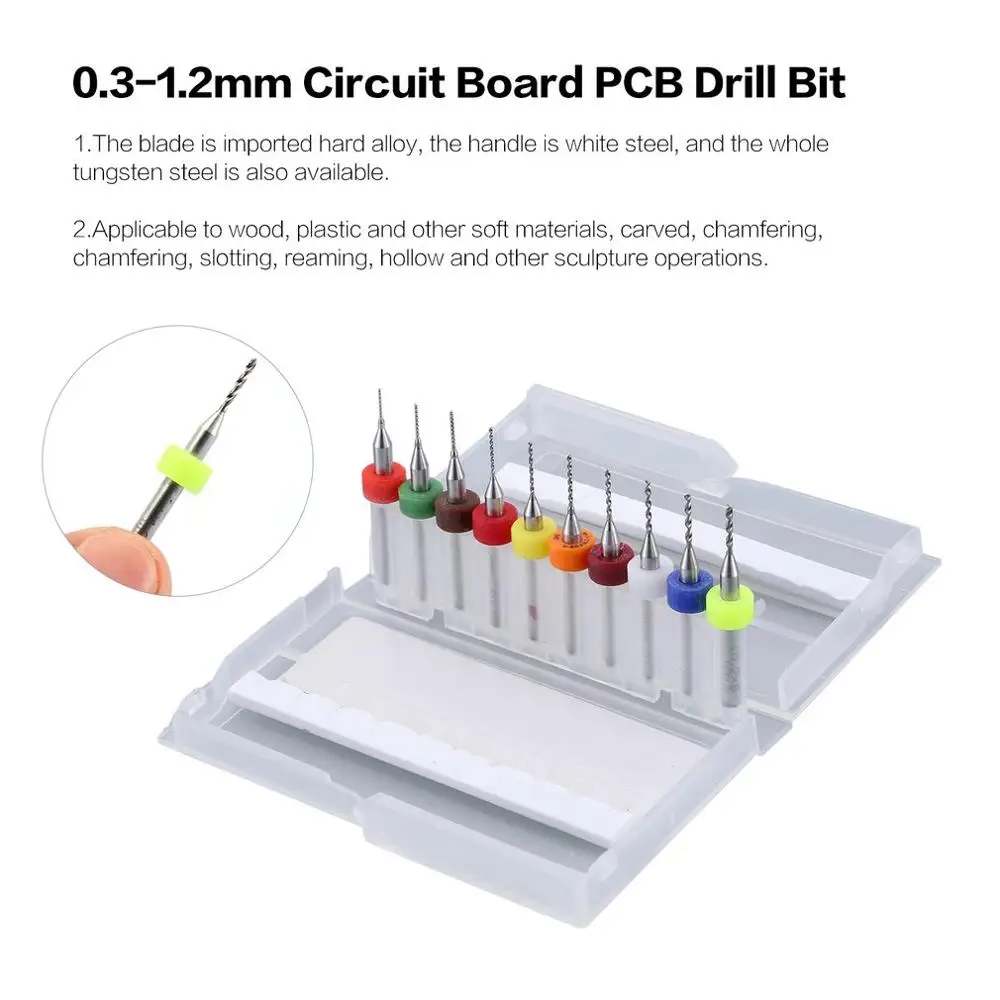 Гравировка дрель 10 шт./компл. твердого сплава маленький сверло 0,3 мм-1,2 мм Монтажная плата PCB сверло импортные фиксированный-сверло с цилиндрическим хвостовиком