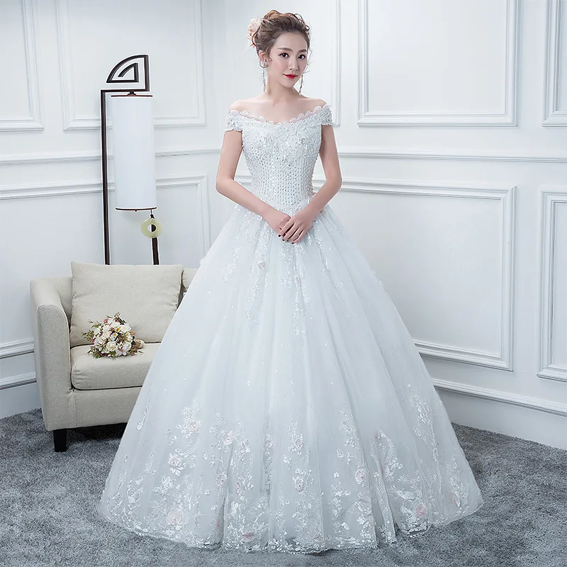 

Luxury Lace Embroidery Wedding Dresses 2020 White Elegant Ball Gown Off The Shoulder Bridal Dress Vestidos De Noiva Bride