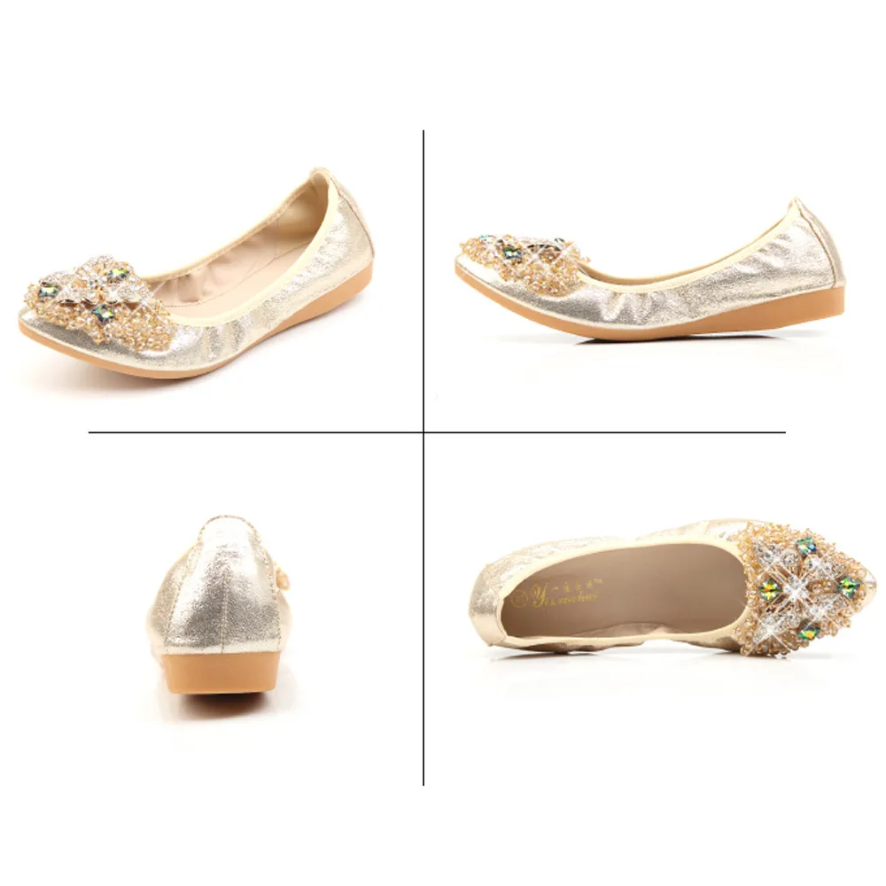 YOUYEDIAN ballerina Woman Plus Size Crystal Flat Shoes Comfortable Rhinestone Soft Bee sandalias mujer planas casual#G30