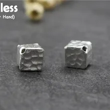 Uglyless Настоящее серебро 925 проба квадратная фурнитура для бусин ювелирные изделия DIY стучать неровный лицо звенья кубической формы бусины классические результаты