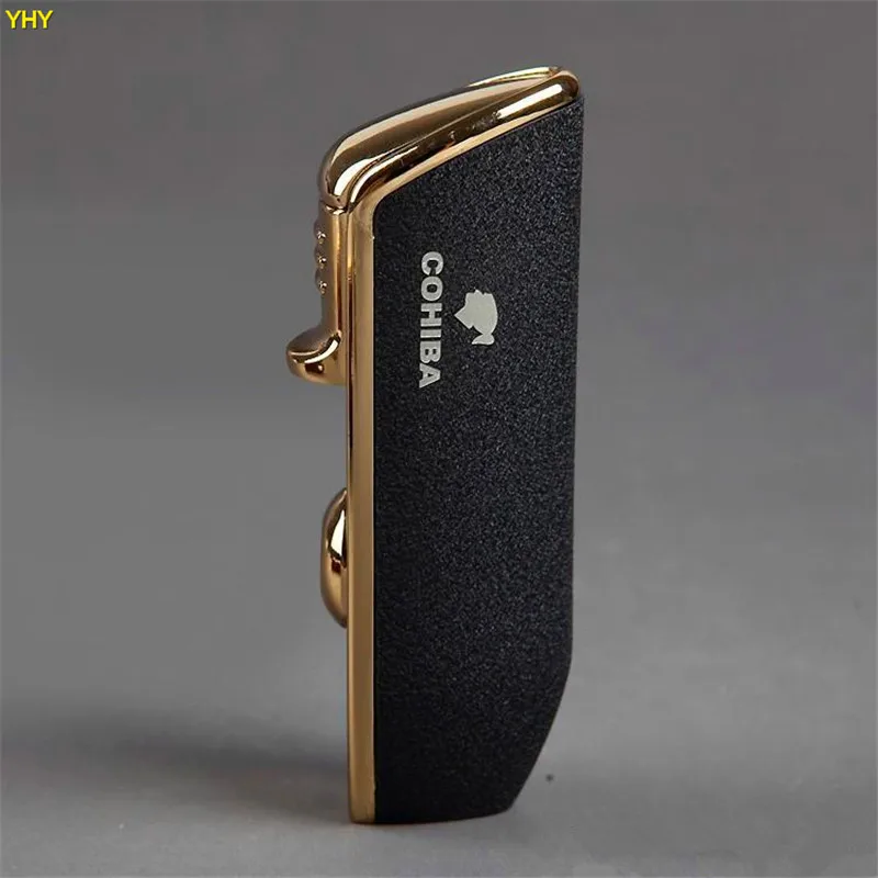 New Arrival Wholesale COHIBA Accessories Pocket Quality Metal Snake Mouth Shape Butane Gas Windproof 3 Torch Jet Flame Lighter W Punch03