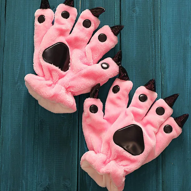 Huaraches/кроссовки; милые тапочки с забавными животными в виде лап; тапочки с героями мультфильмов; теплая мягкая плюшевая зимняя домашняя обувь; подходящие комбинезоны - Цвет: Pink