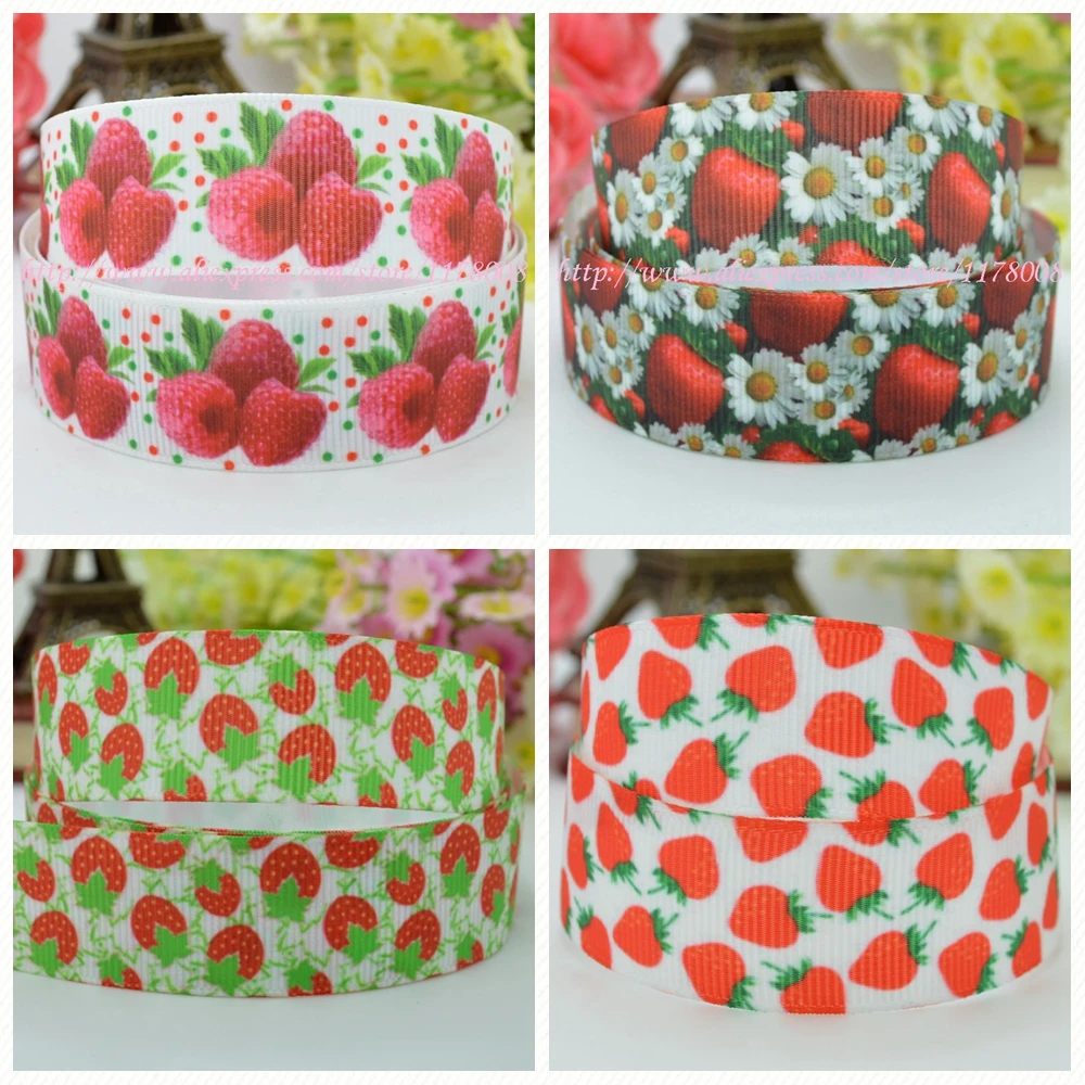 DUWES 7/8" 22mm 2 5 10 20 50 Yards strawberry Printed grosgrain ribbon hair bow DIY handmade