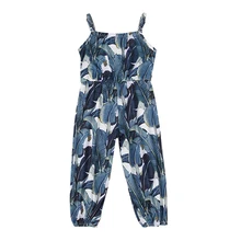 Для маленьких девочек летние штаны Дети оставляет печати Хлопок без рукавов Эластичные подтяжки брюки комбинезоны брюки Комплекты одежды для девочек