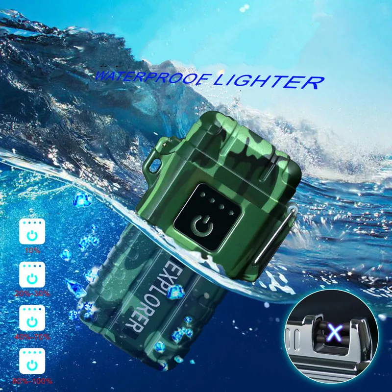 

New Arrival Waterproof Electric Lighter Touch Screen Dual Arc Plasma Lighters Ourdoor Rechargeable USB Cigarette Lighter