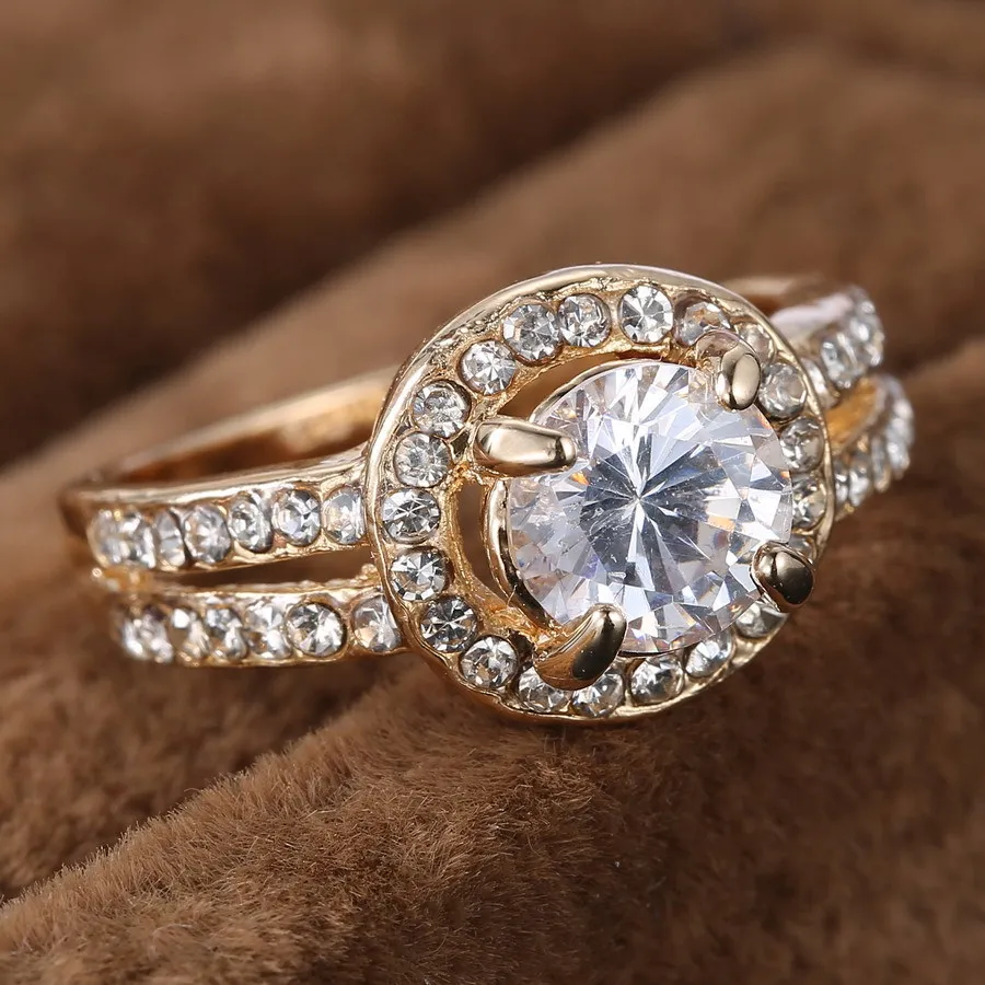 women gold Ring for Bride wedding Crystal Ring Engagement Ring Girl
