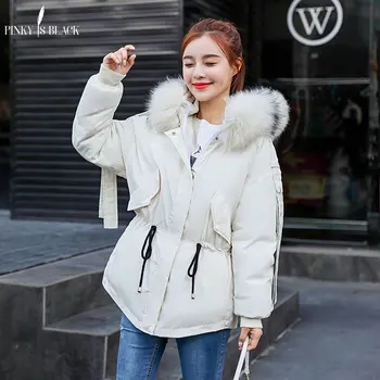 

PinkyIsBlack Winter Coat Women Winter Jacket Women Short Parka Cotton-Padded Jacket Coat Women Wadded Jacket Big Fur Hooded