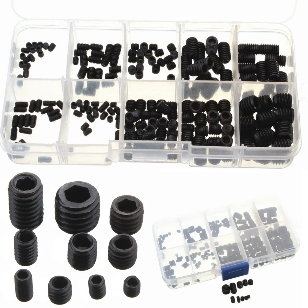 200pcs Black Allen Head Socket Hex Set Grub Screws Cup Point Assortment