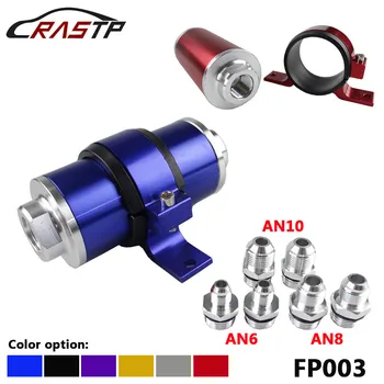 

RASTP-Car Racing Aluminum Fuel Filter 100 Micron Element With Fittings AN6 AN8 AN10 Adaptor+Bracket RS-FP003