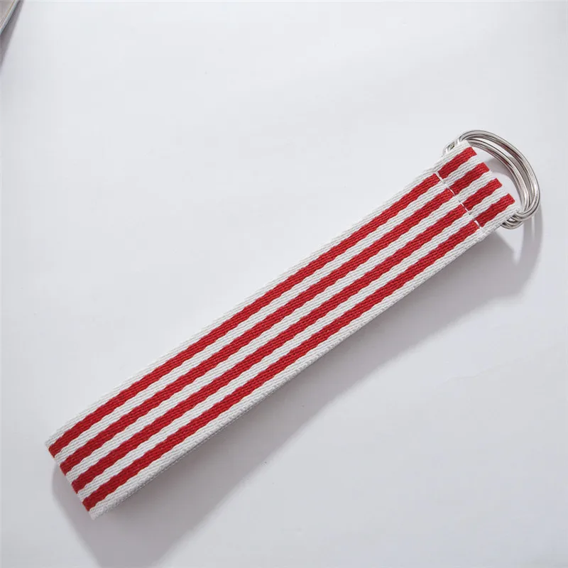 New Fashion Canvas Ladies Belt Korean Wild Double Ring Buckle Students Belt Striped Woven Belt 130 cm